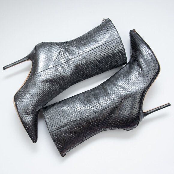 Jimmy Choo Snakeskin Mid-Calf Boots Pointed Toe Stiletto Heel Silver Size 40.5 - Picture 5 of 14
